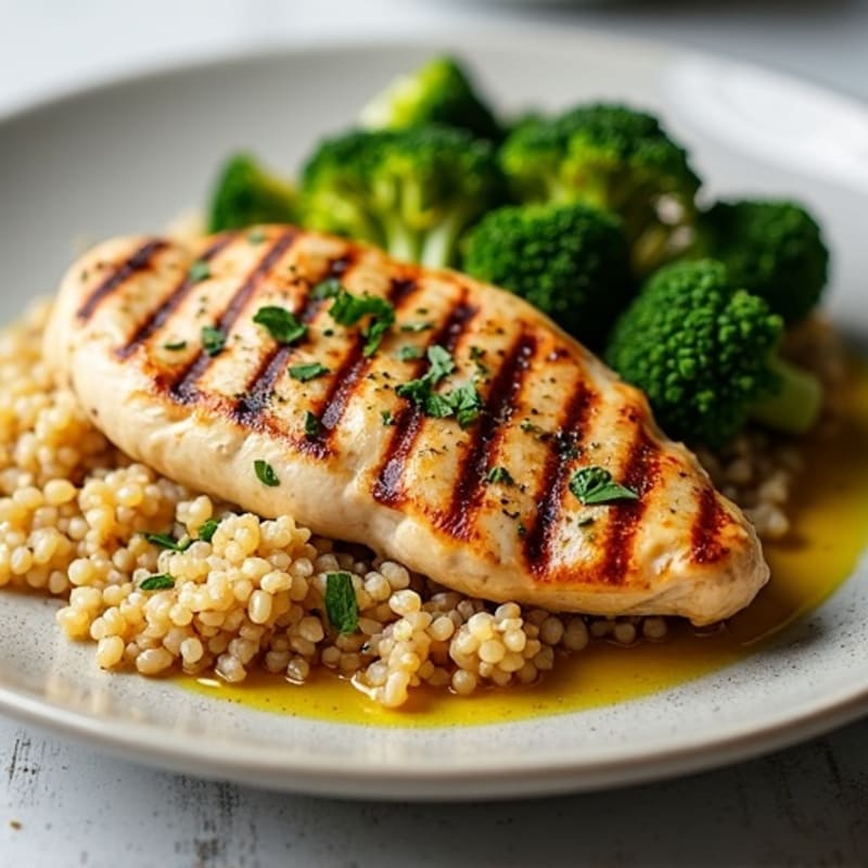 Grilled Chicken Breast with Quinoa and Roasted Broccoli