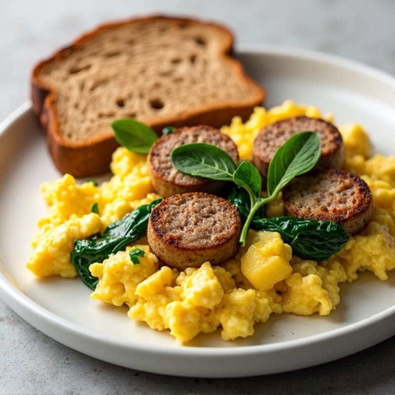 Egg White Scramble with Turkey Sausage and Spinach