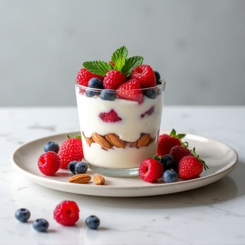 Greek Yogurt Protein Parfait with Mixed Berries and Almonds