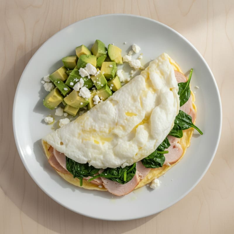 Egg White Omelet with Turkey Breast and Sautéed Spinach