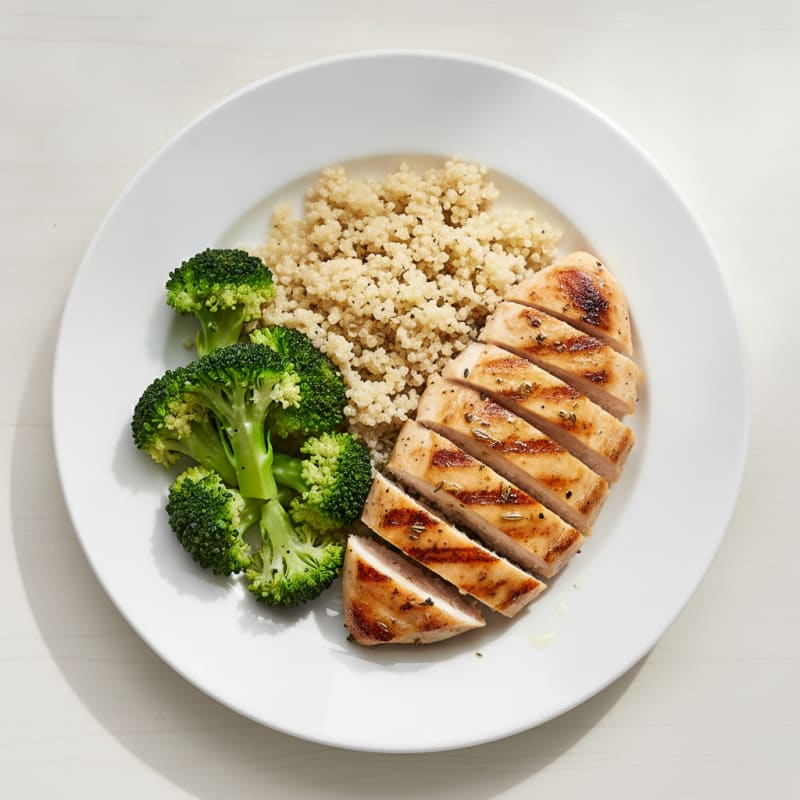 Grilled Chicken Breast with Quinoa and Steamed Broccoli