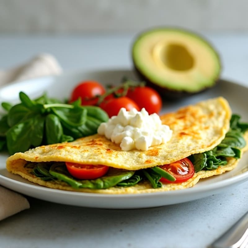 Egg White Spinach Omelette with Cottage Cheese, Cherry Tomatoes & Avocado