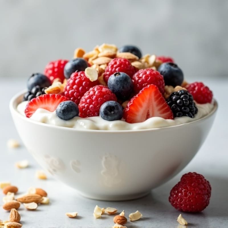 Creamy Greek Yogurt with Fresh Berries and Crunchy Almonds