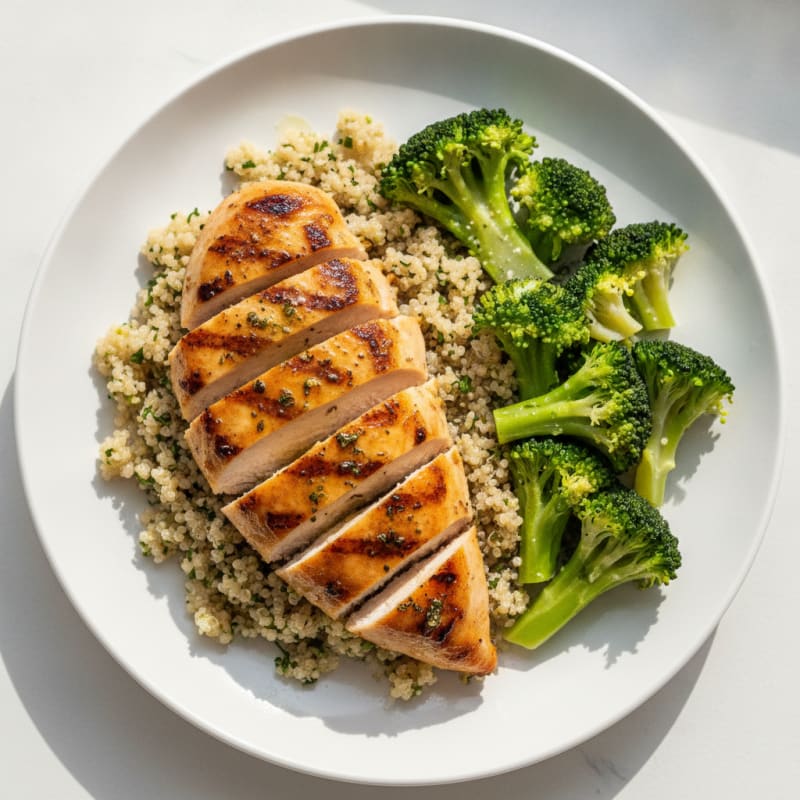 Grilled Chicken Breast with Quinoa and Steamed Broccoli
