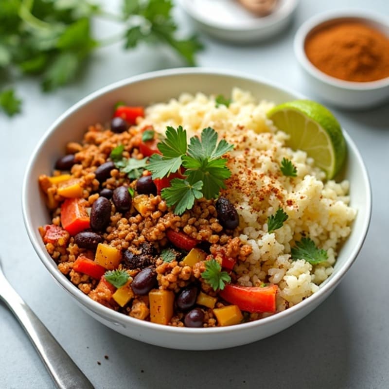 Lean Turkey and Black Bean Burrito Bowl with Cilantro-Lime Cauliflower Rice