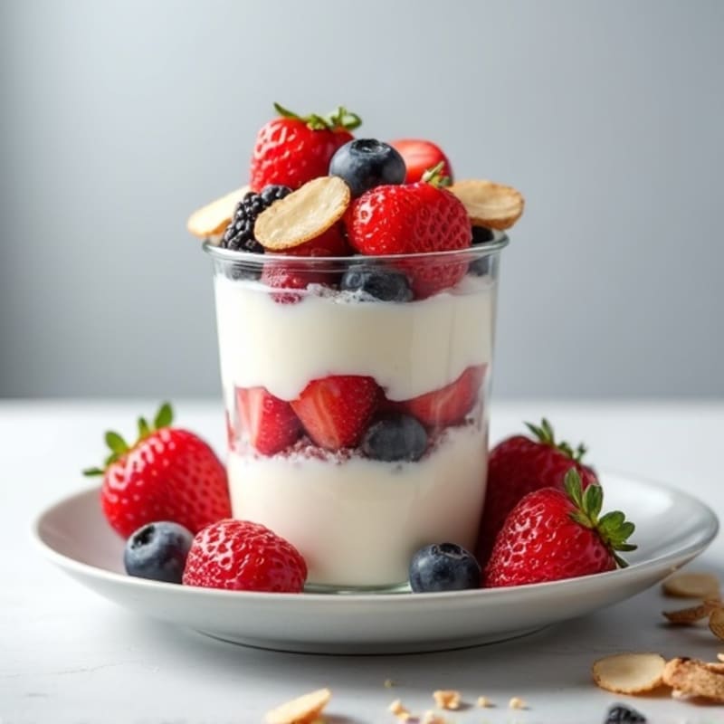 Greek Yogurt Protein Parfait with Mixed Berries and Almonds