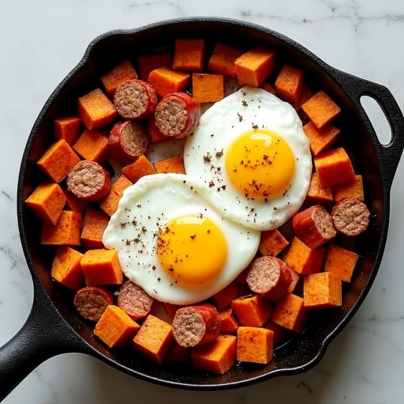 Crispy Sweet Potato and Lean Turkey Sausage Breakfast Skillet