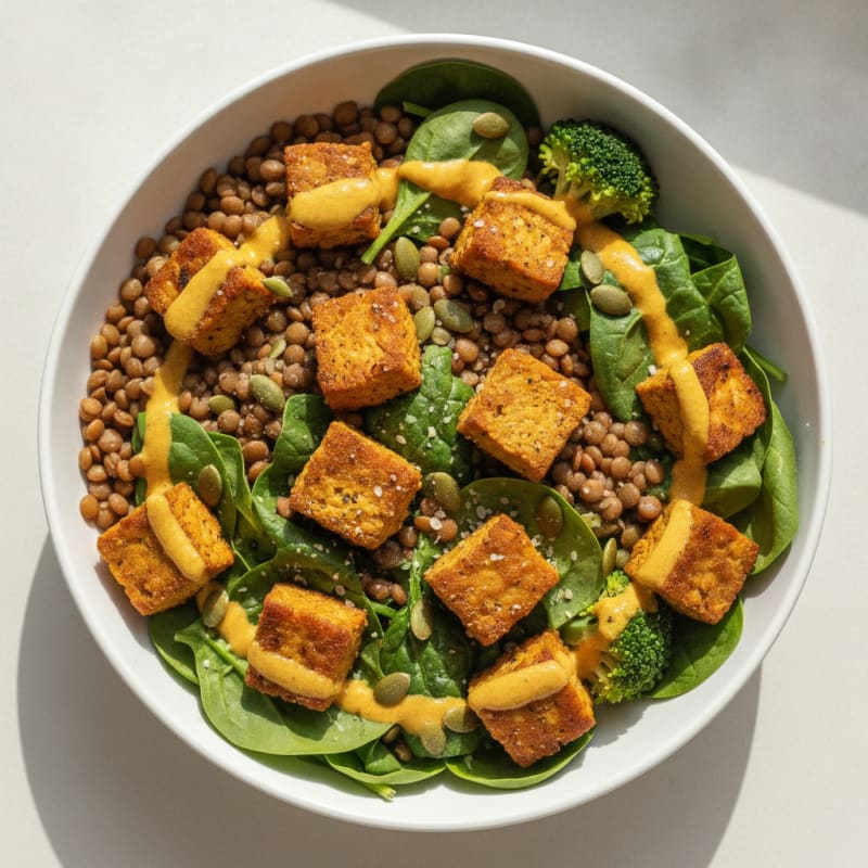 High-Protein Tempeh and Lentil Power Bowl