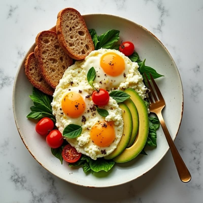 Egg White and Spinach Scramble with Cottage Cheese and Cherry Tomatoes