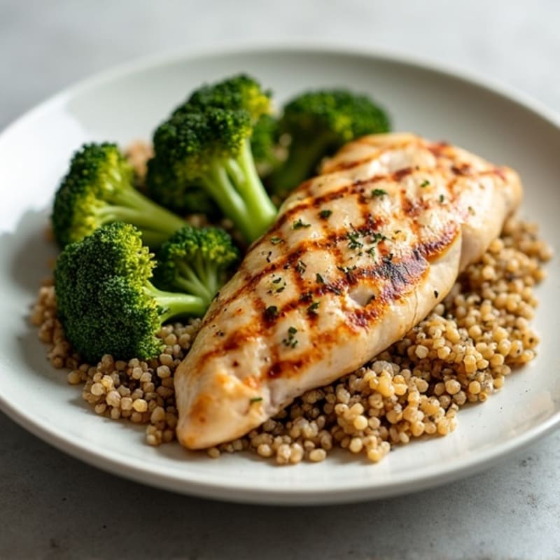 Grilled Chicken Breast with Roasted Broccoli and Quinoa