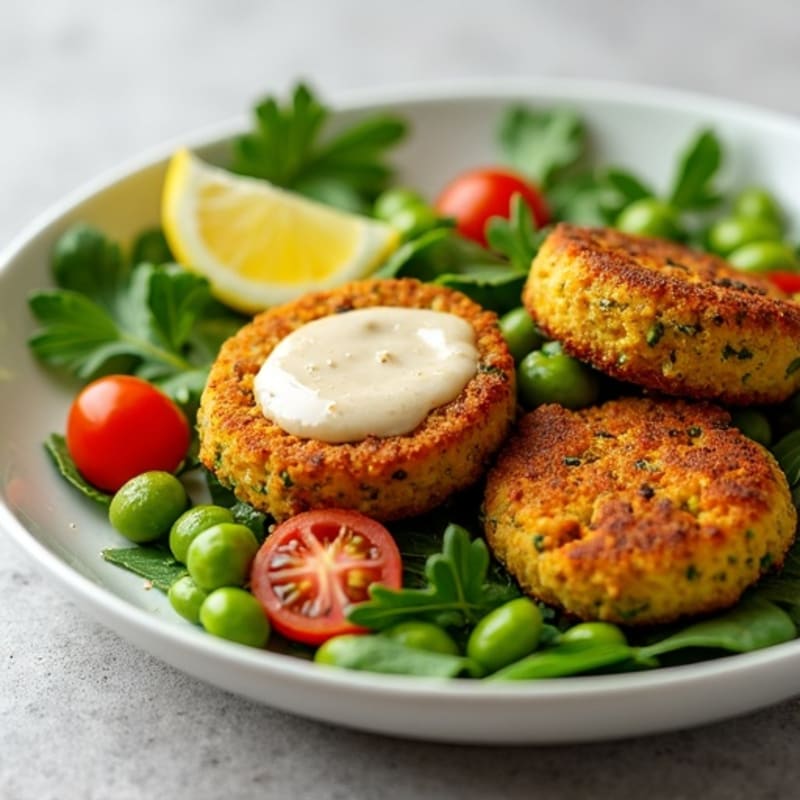 Crispy Baked Falafel with Creamy Lemon Tahini and Fresh Herb Salad