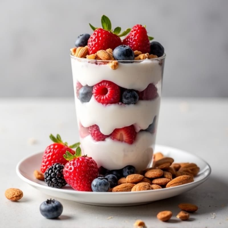 Greek Yogurt Protein Parfait with Mixed Berries and Almonds