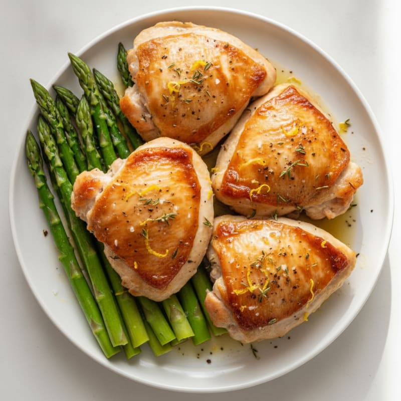 Lemon Herb Roasted Chicken Thighs with Asparagus
