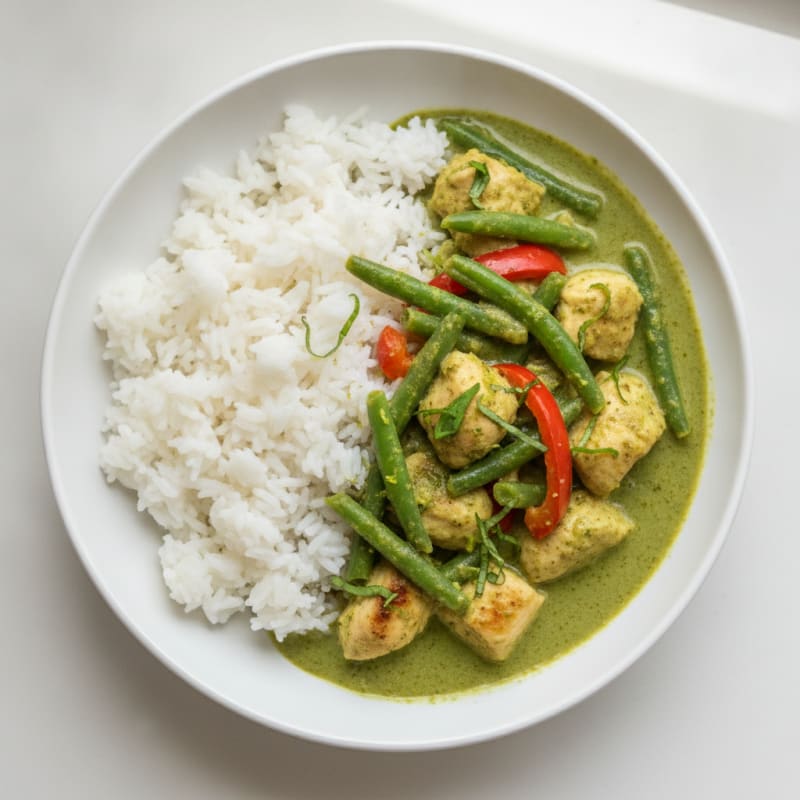 Green Curry Chicken with Coconut Rice