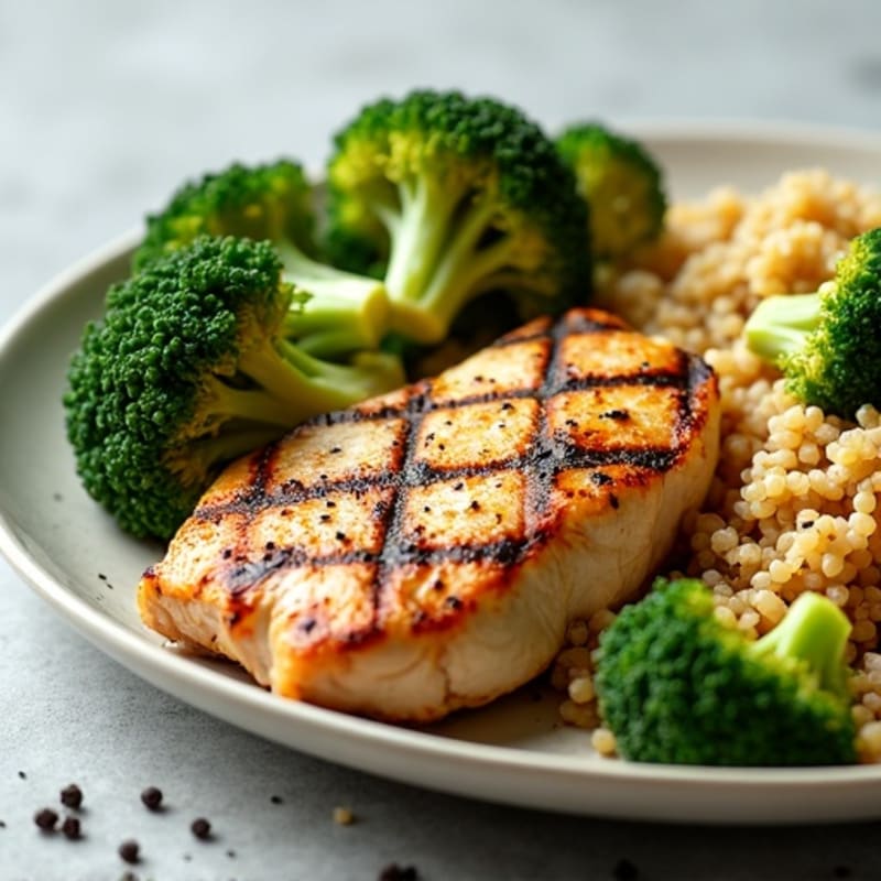 Grilled Chicken Breast with Quinoa and Roasted Broccoli
