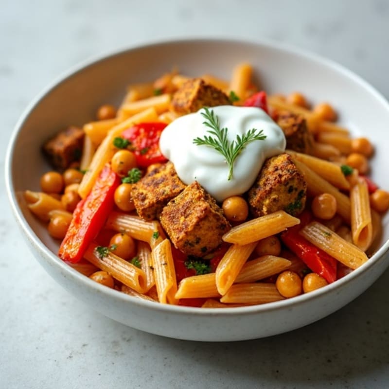 Creamy Sun-Dried Tomato Pesto Pasta with Roasted Vegetables