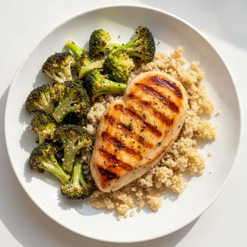 Grilled Chicken Breast with Quinoa and Roasted Broccoli