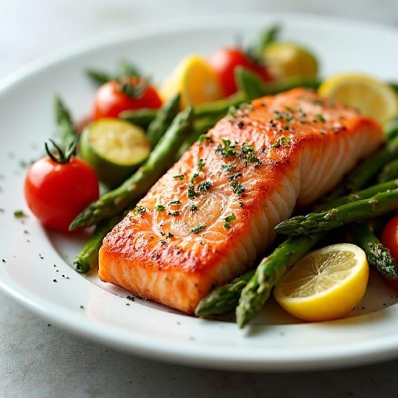 Crispy Skin Salmon with Lemon-Herb Roasted Vegetables
