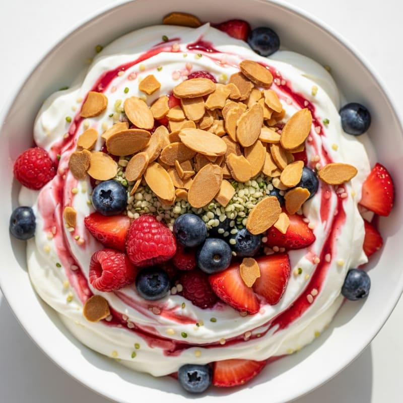 Greek Yogurt Protein Parfait with Mixed Berries and Almonds