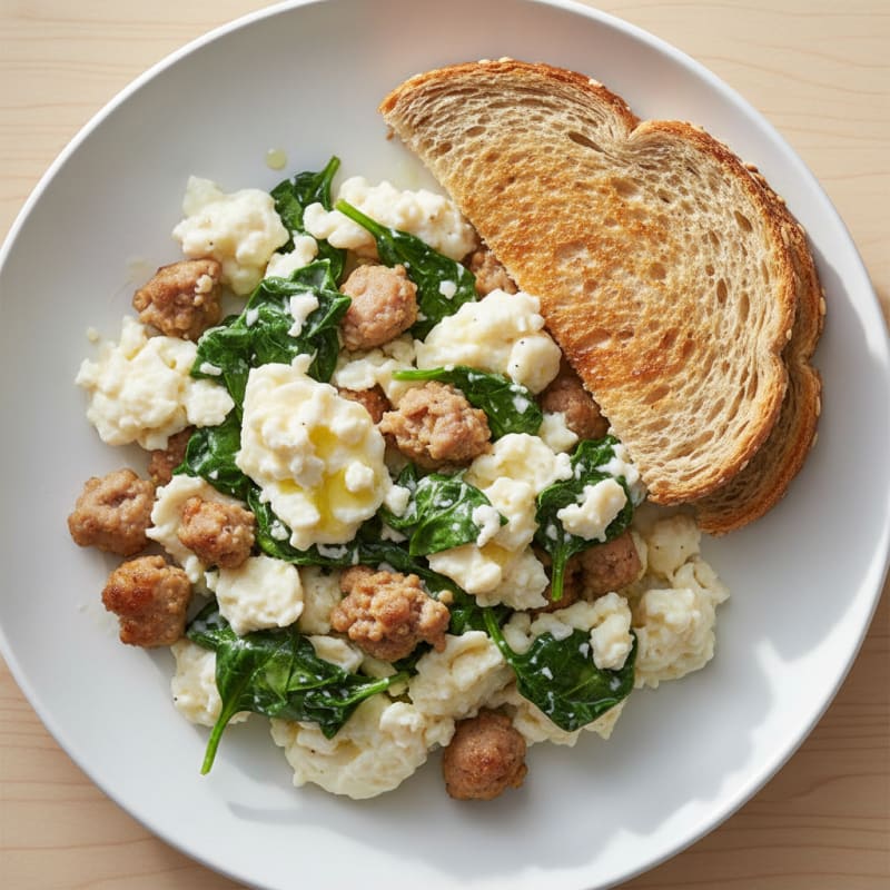 Egg White and Turkey Sausage Scramble with Spinach