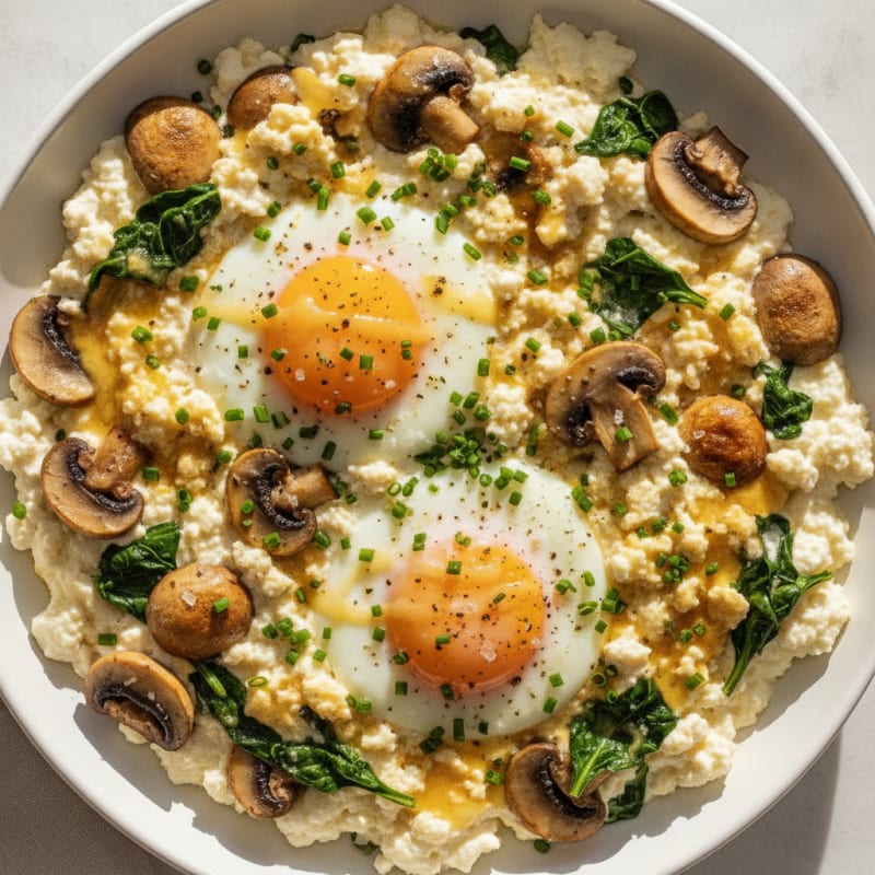 Baked Eggs with Sautéed Mushrooms