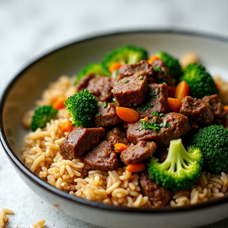 Garlic Ginger Beef and Broccoli Stir-Fry with Brown Rice