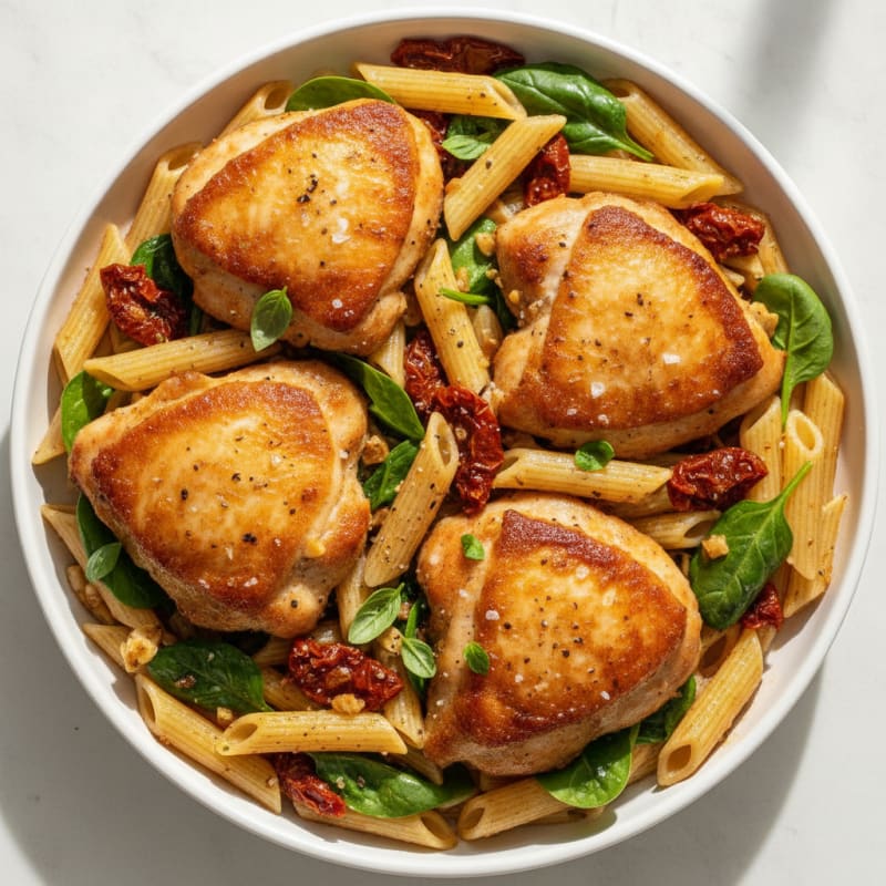 Chicken Thighs with Sun-Dried Tomato Pasta