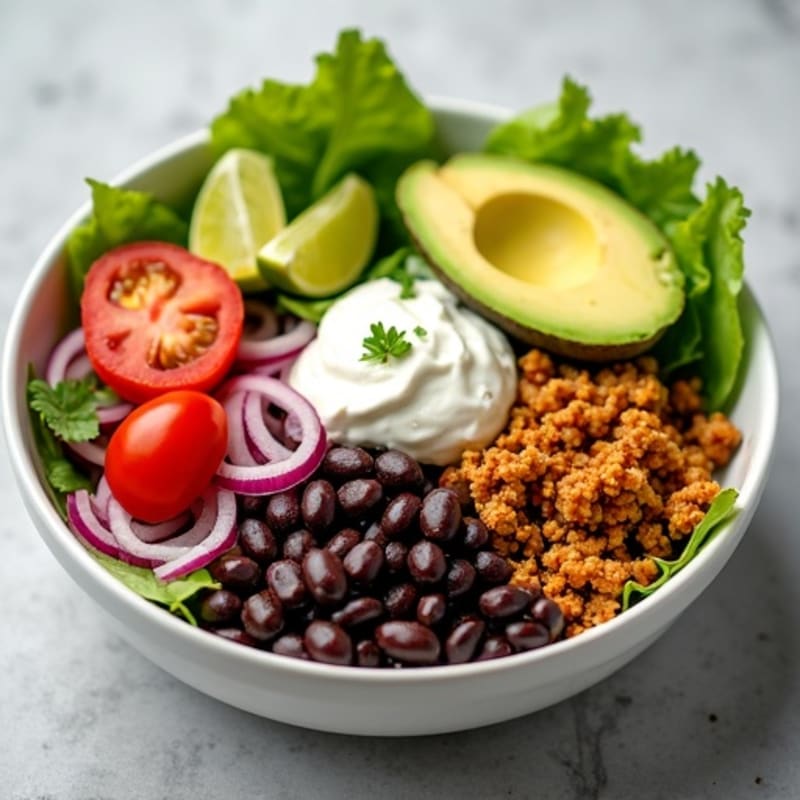 Lean Ground Turkey Taco Bowl with Crispy Romaine and Creamy Avocado