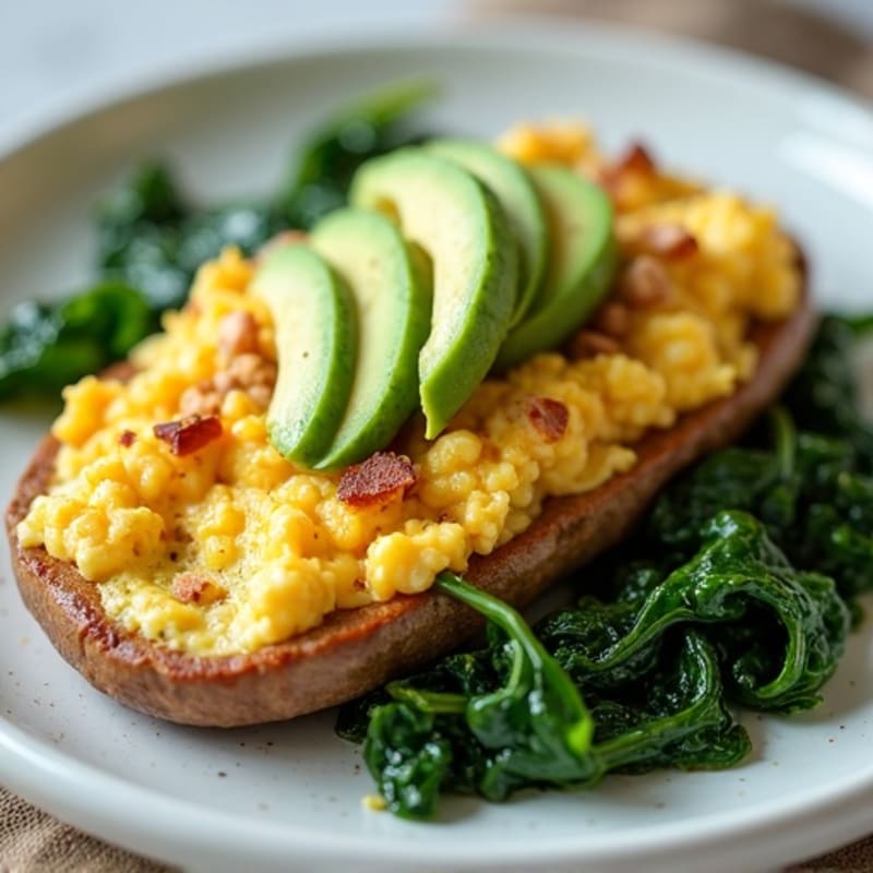 Egg White Scramble with Turkey Sausage and Sautéed Spinach