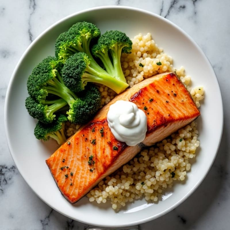 Seared Salmon with Roasted Broccoli and Quinoa