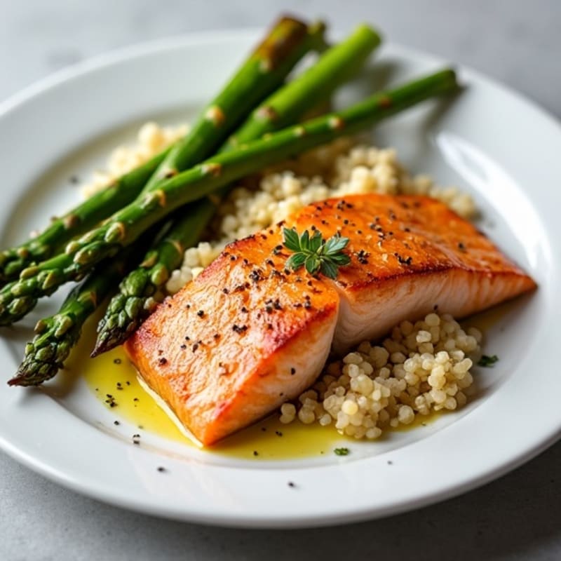 Crispy Pan-Seared Salmon with Fluffy Quinoa and Roasted Asparagus
