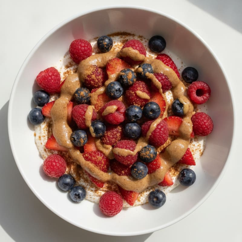 Greek Yogurt Protein Bowl with Mixed Berries and Almond Butter