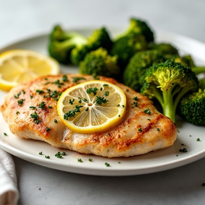 Crispy Lemon-Herb Pan-Seared Chicken Breast with Roasted Broccoli