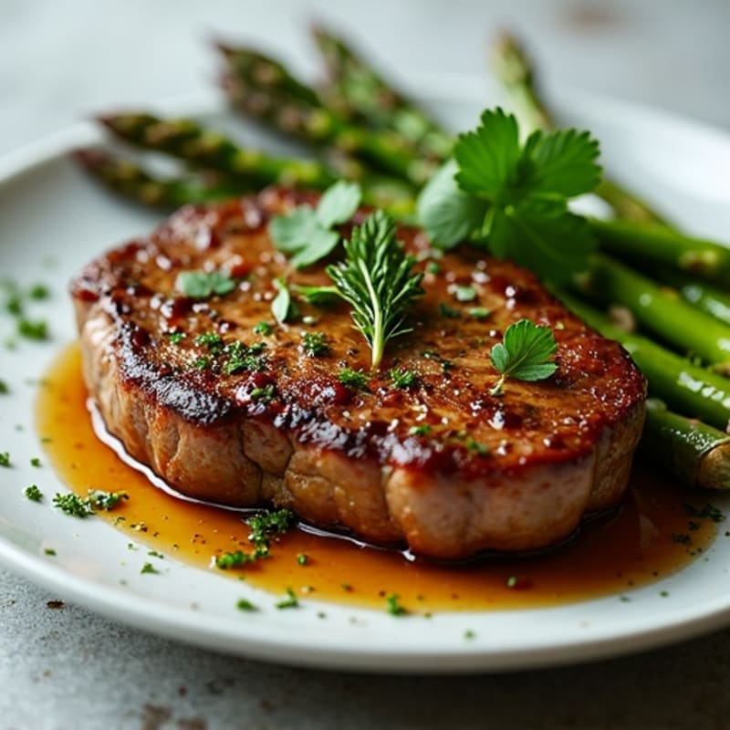 Garlic Herb Pan-Seared Steak with Roasted Asparagus