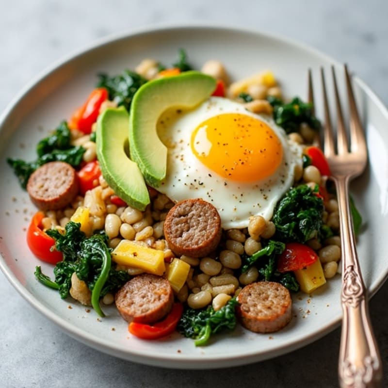 Egg White and Turkey Sausage Scramble with Spinach and Peppers
