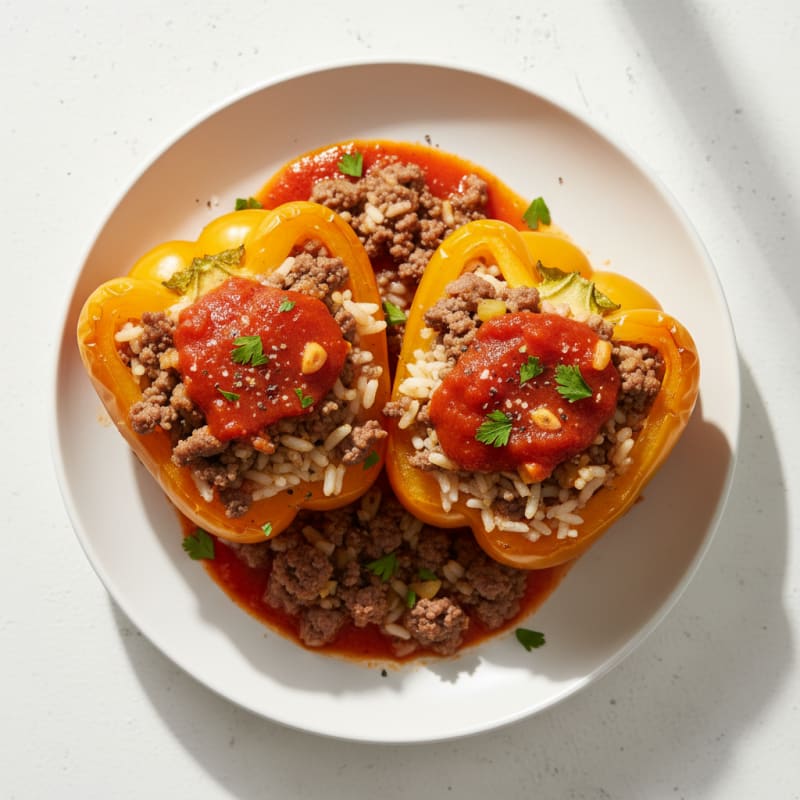 Golden Beef and Rice Stuffed Peppers