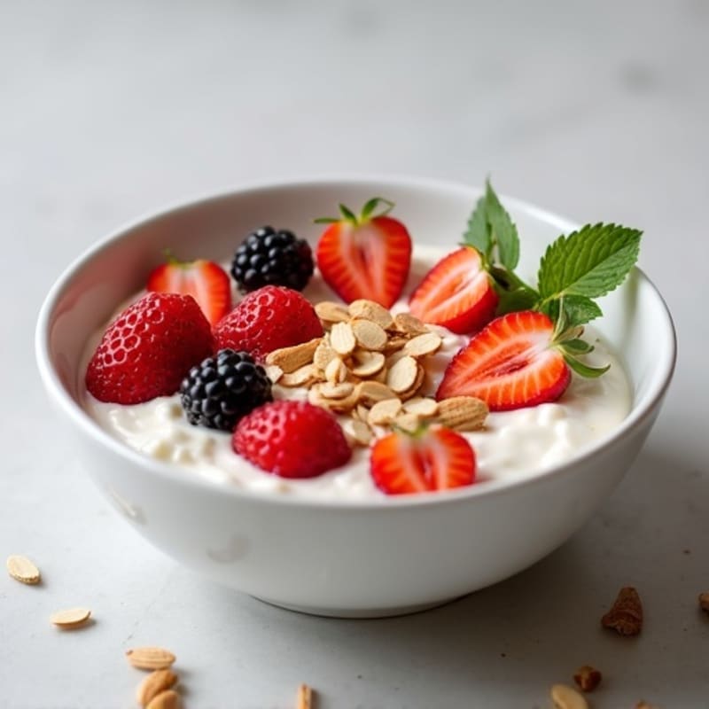 Creamy Vanilla Protein Yogurt Bowl with Fresh Berries and Toasted Almonds