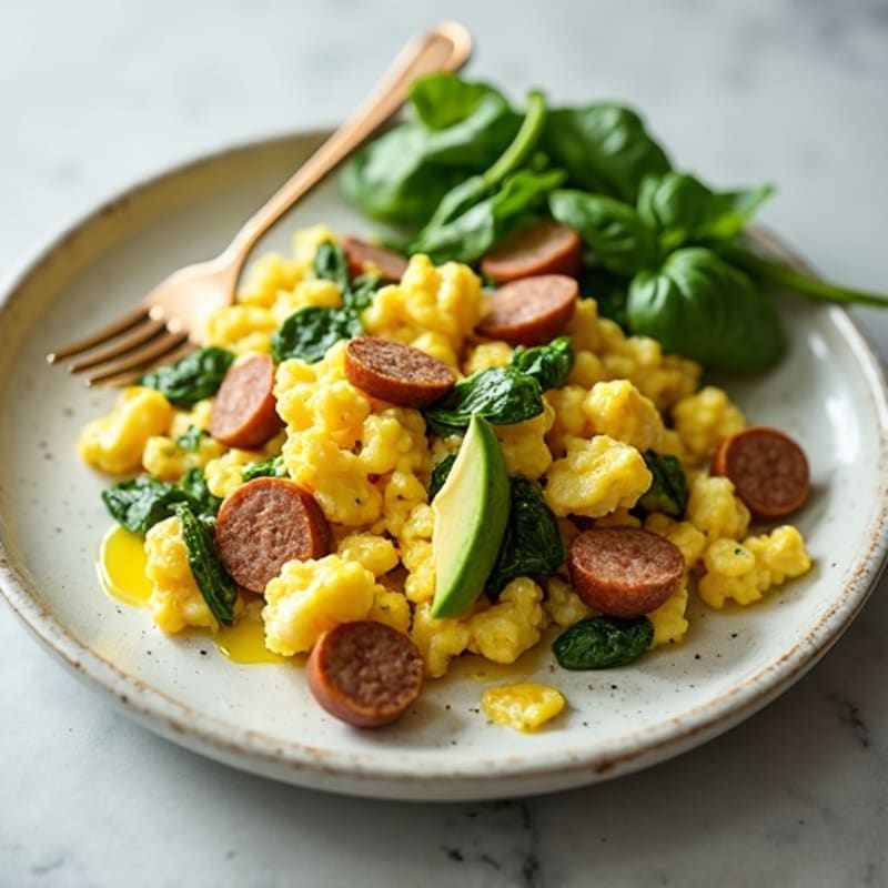 Egg White and Turkey Sausage Scramble with Spinach