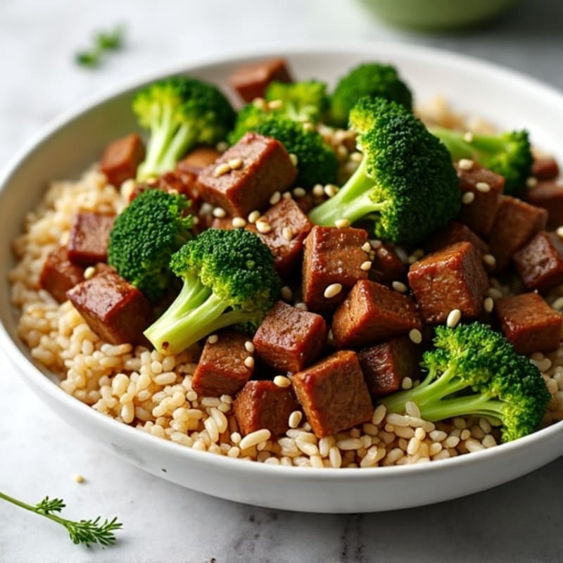 Lean Beef and Crispy Broccoli Stir-Fry with Brown Rice