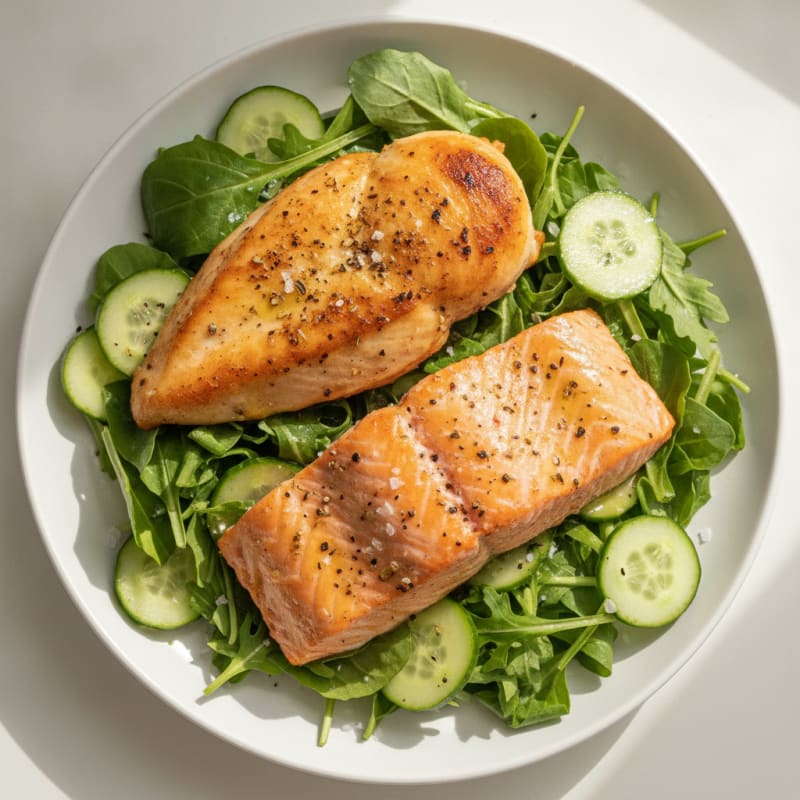 Lemon Herb Roasted Chicken and Salmon Salad