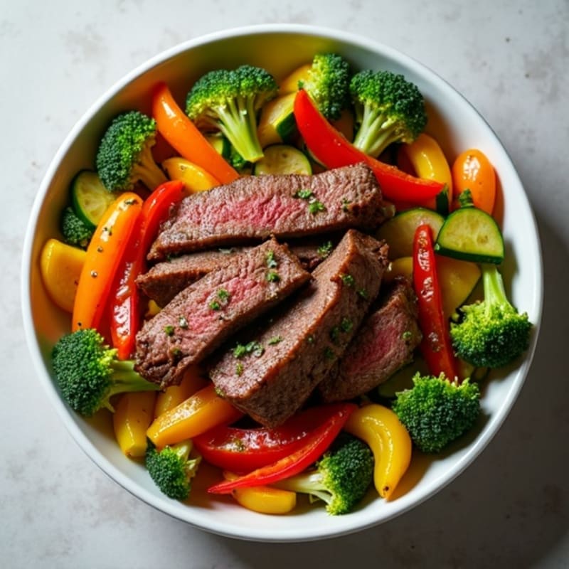 Garlic Ginger Seared Beef with Fresh Vegetable Bowl