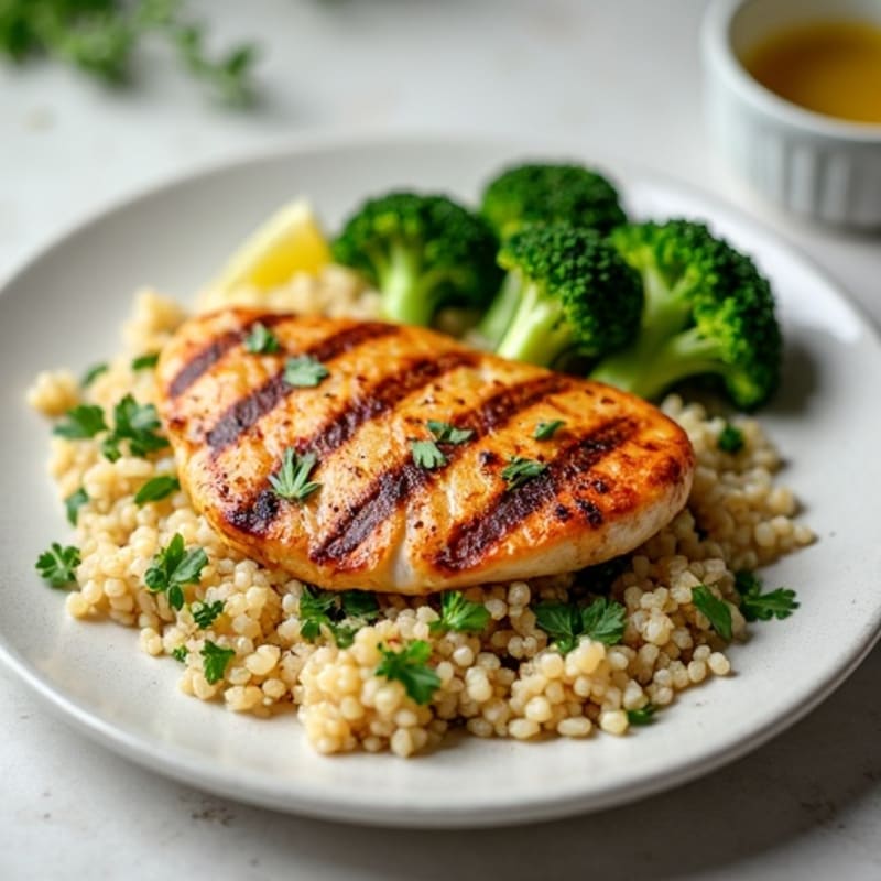 Grilled Chicken Breast with Quinoa and Steamed Broccoli