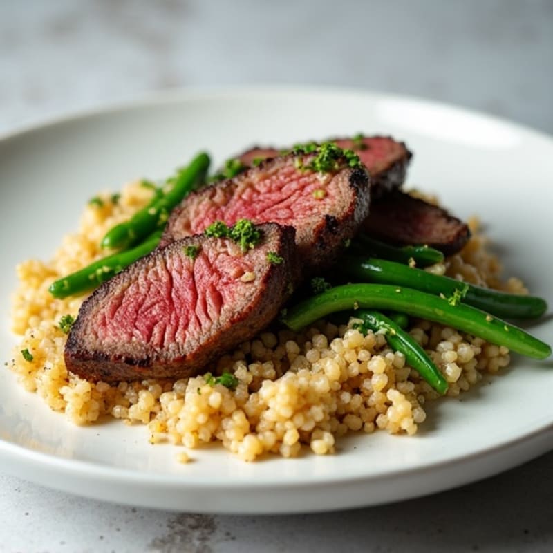 Seared Beef Strips with Quinoa and Sautéed Green Beans
