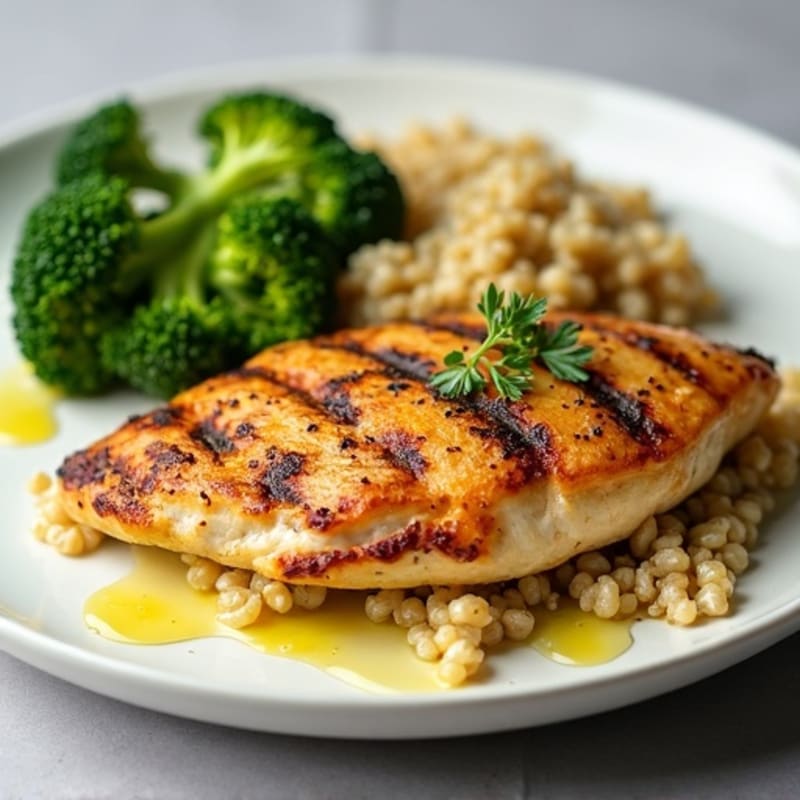 Grilled Chicken Breast with Roasted Broccoli and Quinoa