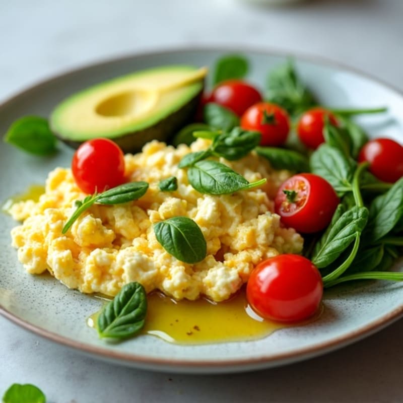 Cottage Cheese Scramble with Spinach and Cherry Tomatoes