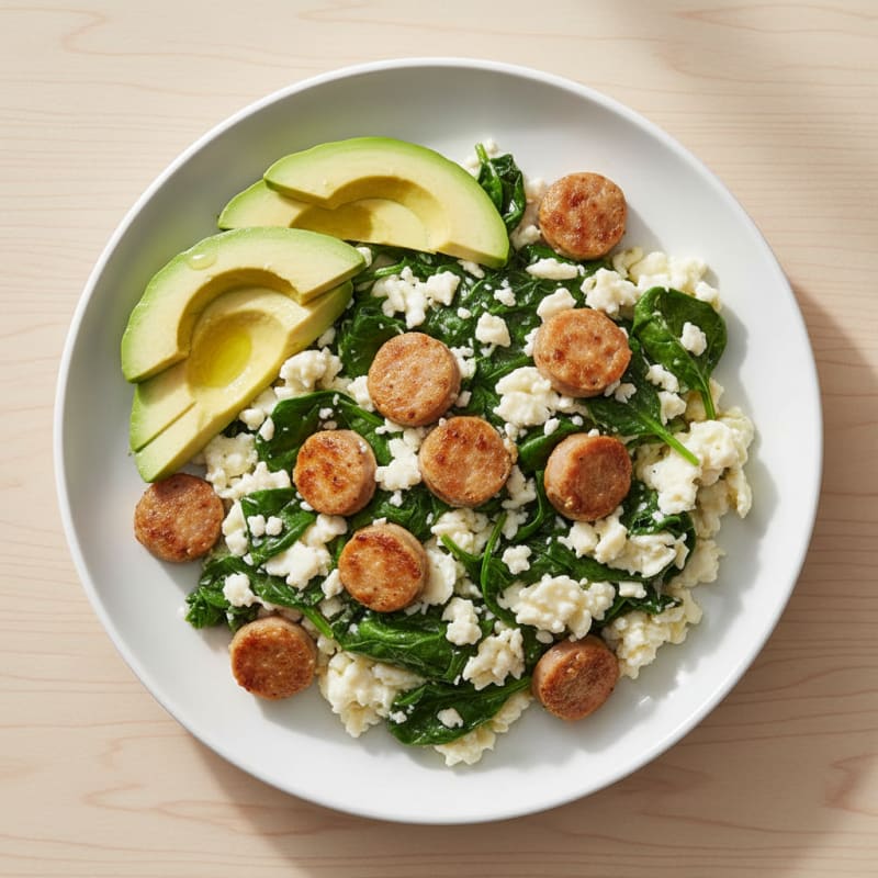 Egg White and Spinach Scramble with Turkey Sausage