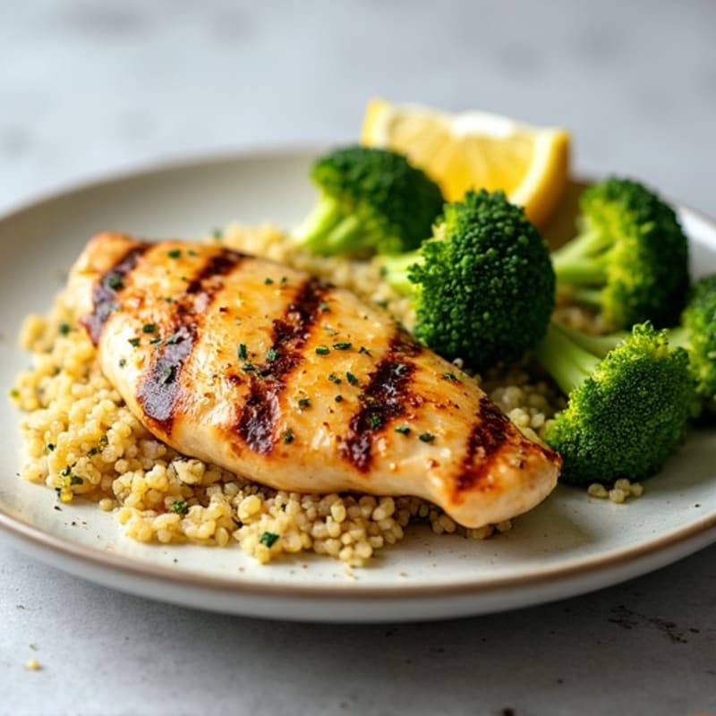 Grilled Lemon Garlic Chicken with Quinoa and Roasted Broccoli