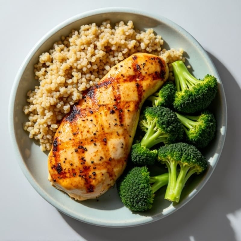 Grilled Chicken Breast with Roasted Broccoli and Quinoa