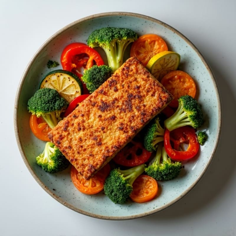 Crispy Baked Tempeh with Roasted Vegetables
