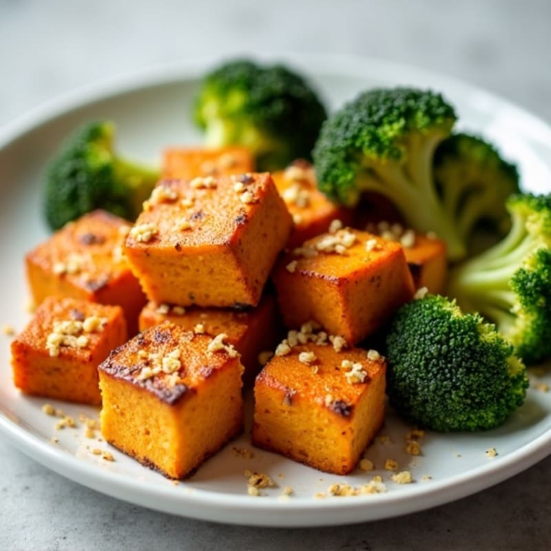 Crispy Tofu with Roasted Sweet Potatoes and Broccoli